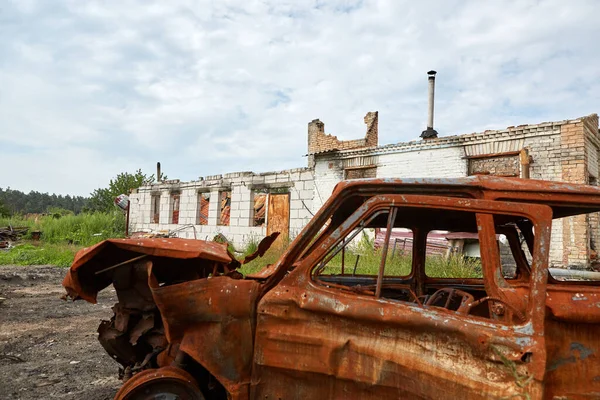 Coche Lleno Balas Guerra Rusia Contra Ucrania Coche Civiles Baleado — Foto de Stock