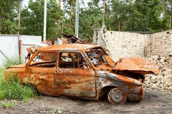 Coche Lleno Balas Guerra Rusia Contra Ucrania Coche Civiles Baleado — Foto de Stock