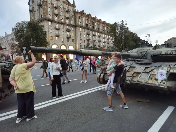 Kiew Ukraine August 2022 Ausstellung Zerstörter Russischer Militärausrüstung Auf Dem — Stockfoto