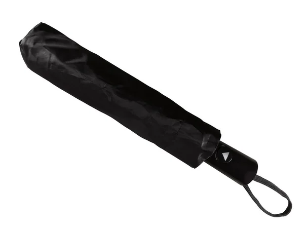 Černý Složený Deštník Izolovaný Bílém Zahrnuto Oříznutí Cesty — Stock fotografie