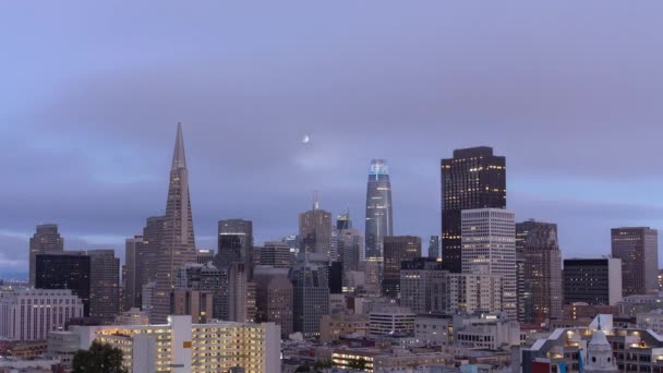Epische Maan Stijgend San Francisco Cityscape Skyline Dag Nacht Timelapse — Stockvideo