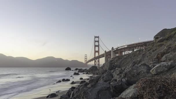 Golden Gate Bridge Ocean Baker Beach Vacker Solnedgång Timelapse San — Stockvideo