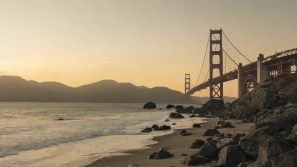 Smidig Baker Beach Golden Gate Bridge Ocean Evening Timelapse — Stockvideo