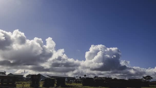 Wolken Über Einem Industriegebiet Einem Sonnigen Blauen Himmelstag Zeitraffer — Stockvideo