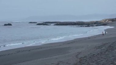 Mackerrich State Park Plajı, Kaliforniya, Soğuk Kasvetli bir günde Kumsalda Yürüyen İnsanlar