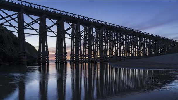 Захід Сонця Силуетному Мості Пудинг Крік Відзеркаленням Припливу Timelapse — стокове відео