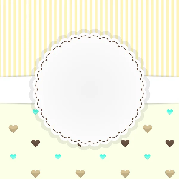 Vector yellow card template with cute hearts — Stock Vector
