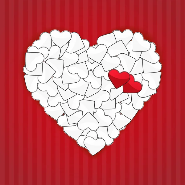 Wielkie serce biały z dwa czerwone serca — Wektor stockowy