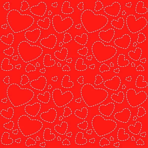 Linda textura roja sin costuras con corazones blancos — Vector de stock