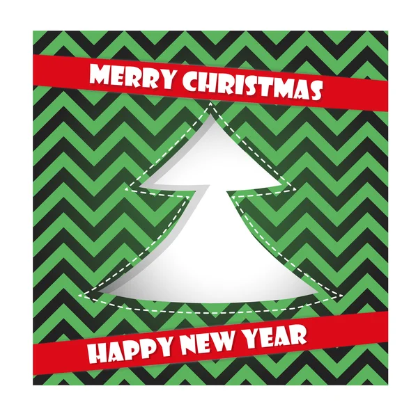 Cartão de ano novo feliz com árvore de Natal —  Vetores de Stock