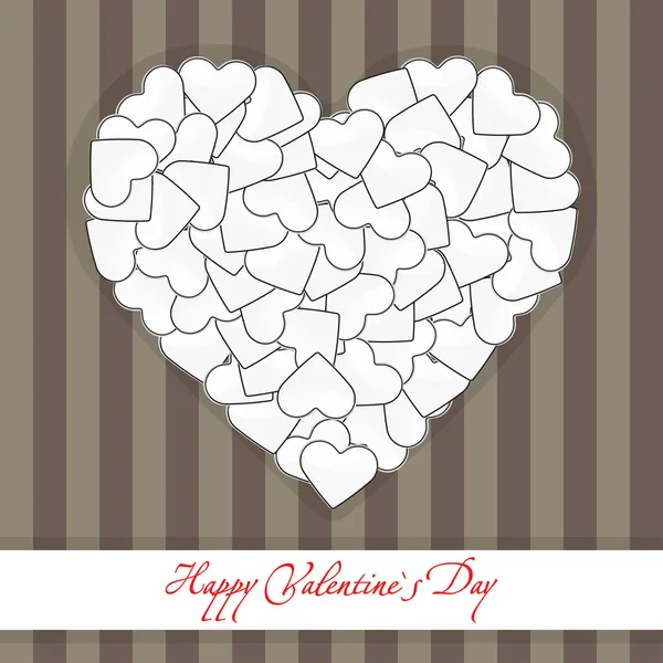 Postcard big heart made of small white hearts on a stripped back — Stock Vector