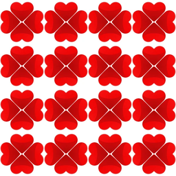 Patrón sin costuras con cuatro corazones rojos sobre un fondo blanco — Vector de stock