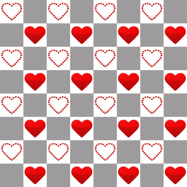 Seamless pattern with one big and many small red hearts — Stock Vector