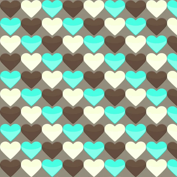 Seamless pattern with many yellow brown and cyan hearts on a bro — Stock Vector