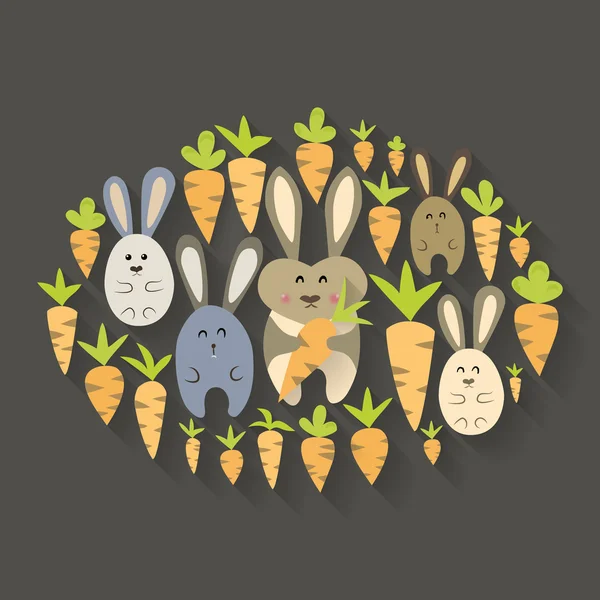 Easter rabbits and carrots icon set — Stock Vector