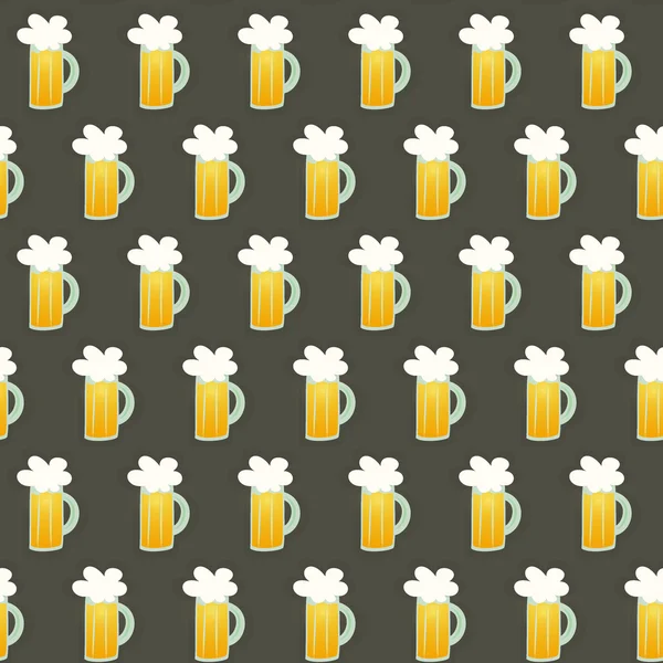 Seamless pattern glass beer mug on a brown — Stock Vector