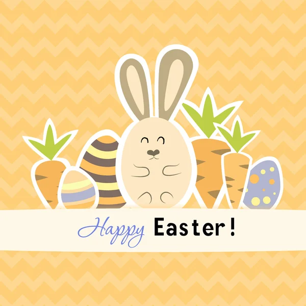 复活节橙色卡与胡萝卜和兔子 — 图库矢量图片