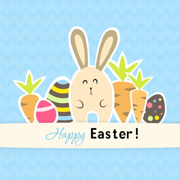 复活节蓝卡与胡萝卜和兔子 — 图库矢量图片
