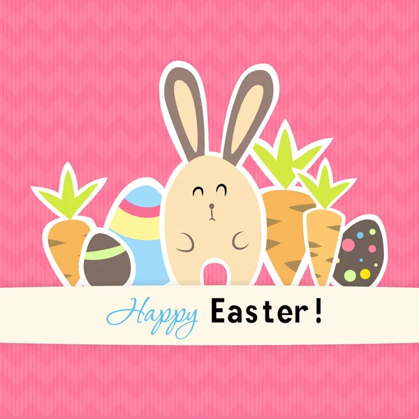 复活节粉红色卡与胡萝卜和兔子 — 图库矢量图片