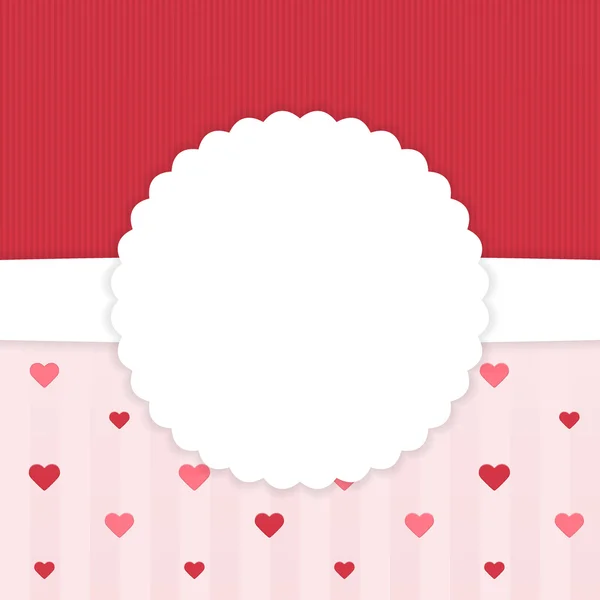 Rode en roze gestripte kaartsjabloon met hart — Stockvector