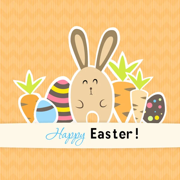 复活节多彩橙色卡与胡萝卜和兔子 — 图库矢量图片