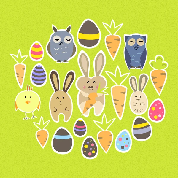 Easter set on a green — Stock Vector