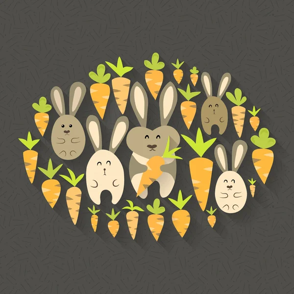 Conigli orientali e carote set icone — Vettoriale Stock