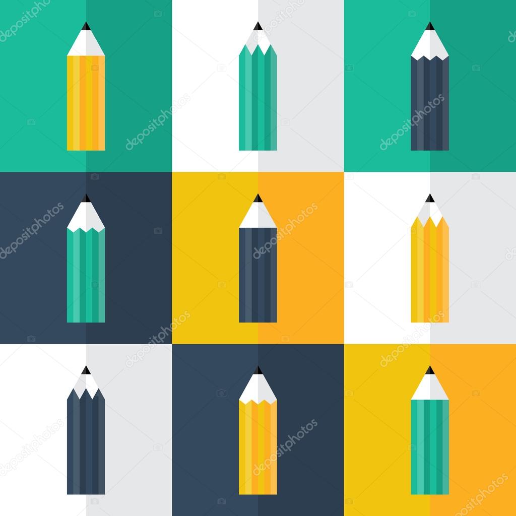 Pencil flat icons set