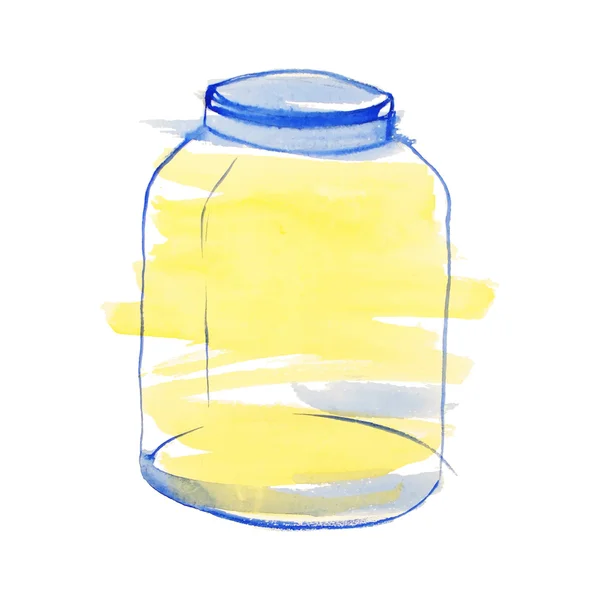 Aquarel blauwe en gele pot — Stockfoto