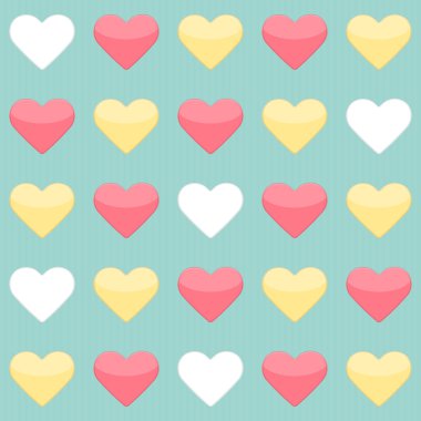 sarı kırmızı ve beyaz kalpleri üzerine nane ile Seamless Modeli