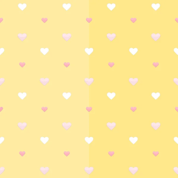 Seamless pattern with white and pink hearts on a yellow — Stock Vector