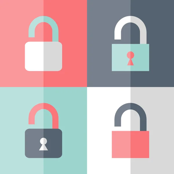 Flat open padlock icon set — Stock Vector