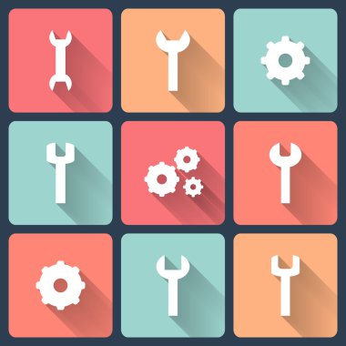 dişli ve anahtar düz Icons set