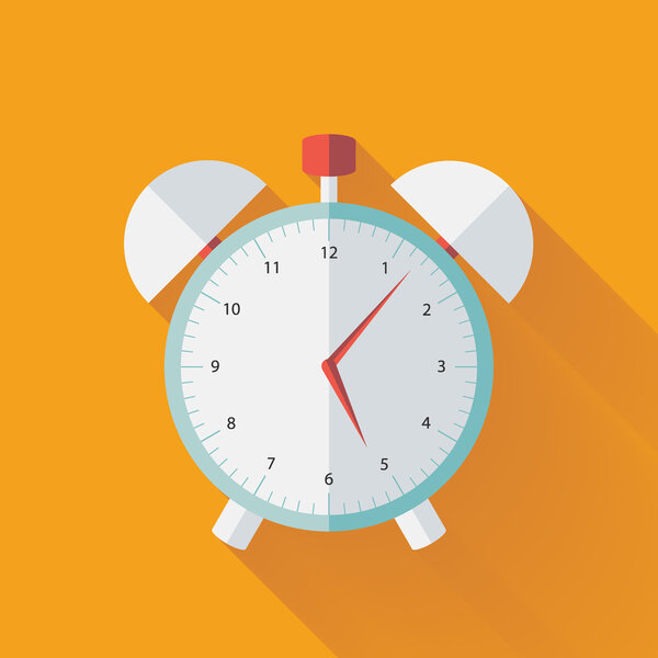 Alarm clock flat icon over yellow