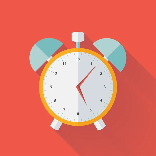 Reloj despertador blanco y amarillo icono plano — Vector de stock