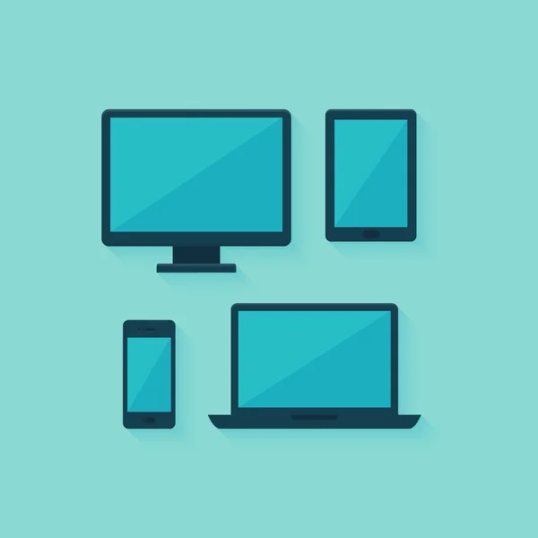 Computer piatto e dispositivi mobili impostati su blu — Vettoriale Stock