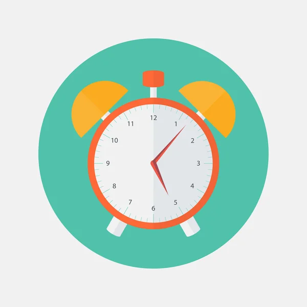 Reloj despertador rojo y amarillo icono plano — Vector de stock