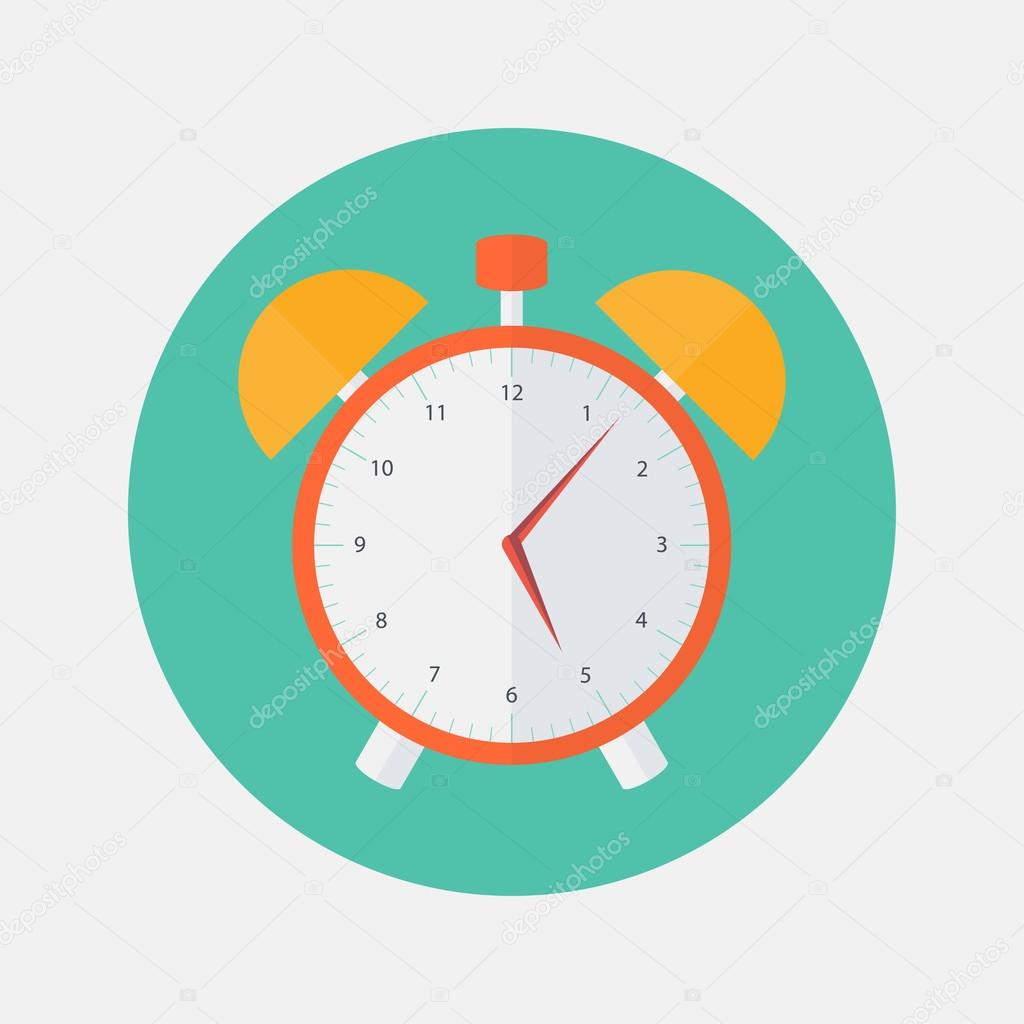 Red and yellow alarm clock flat icon