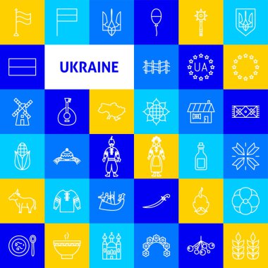 Ukrayna Hat Simgeleri. Vektör İnce Özet Ulusal Semboller.