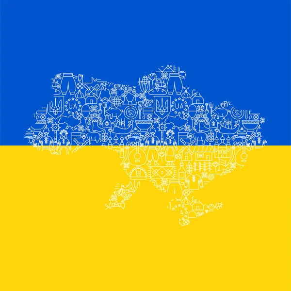 Карта Флага Украины Векторный Тонкий Контур Национальных Символов — стоковый вектор
