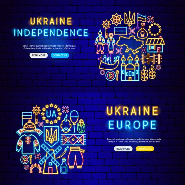 Ucrania Neon Banners — Vector de stock