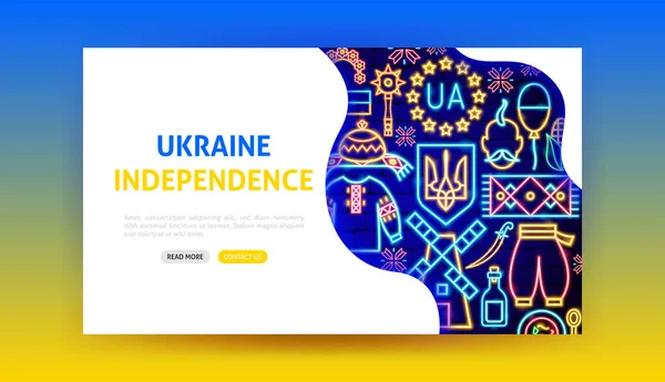 Página de aterrizaje de neón de independencia de Ucrania — Vector de stock