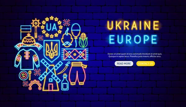 Ukraine Europe Neon Banner Design — Stock Vector