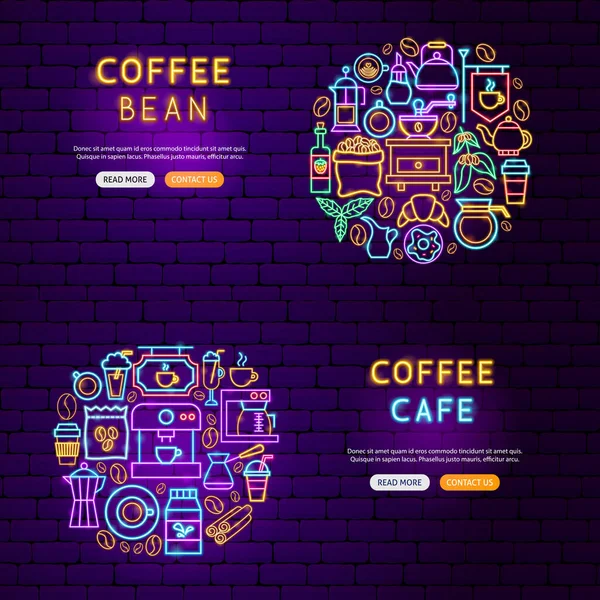 Neonové praporce kávy — Stockový vektor