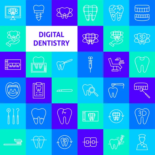 Icone digitali della linea di odontoiatria — Vettoriale Stock