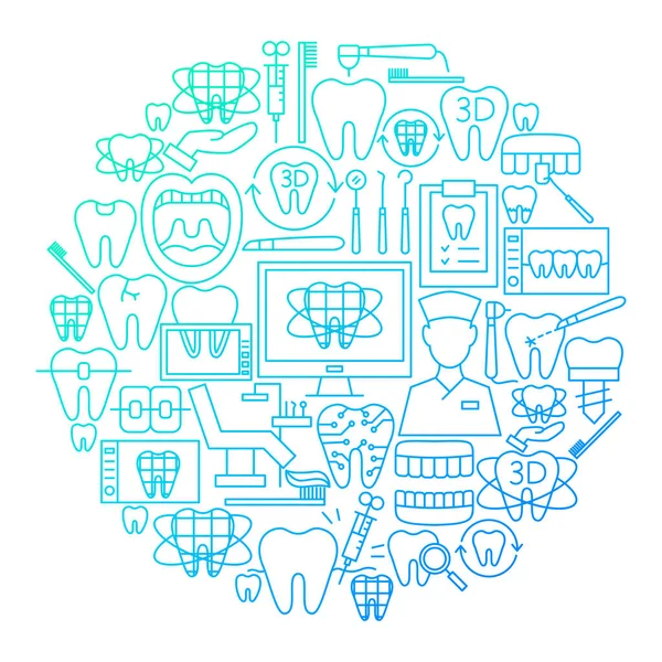 Conception de cercle d'icône de ligne de dentisterie numérique — Image vectorielle