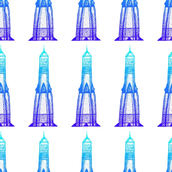 Dotwork Space Rocket Seamless Patter — стоковый вектор