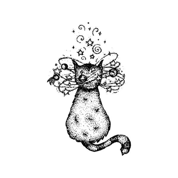 Dotwork Dizzy Cat猫 — 图库矢量图片