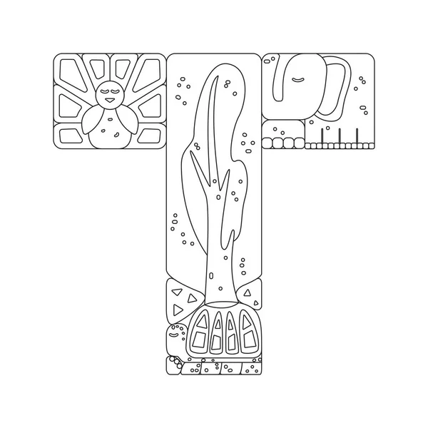 Brev T Teckningar för barn Bokstavsfärg — Stock vektor