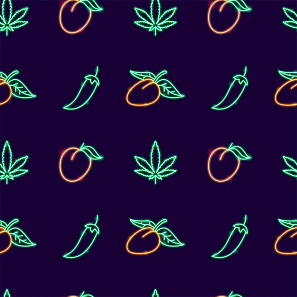Mangue Marijuana Chili Neon Seamless Pattern — Image vectorielle